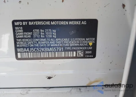 2019 BMW 440I Gran Coupe from USA, damaged, VIN WBA4J5C52KBM65791